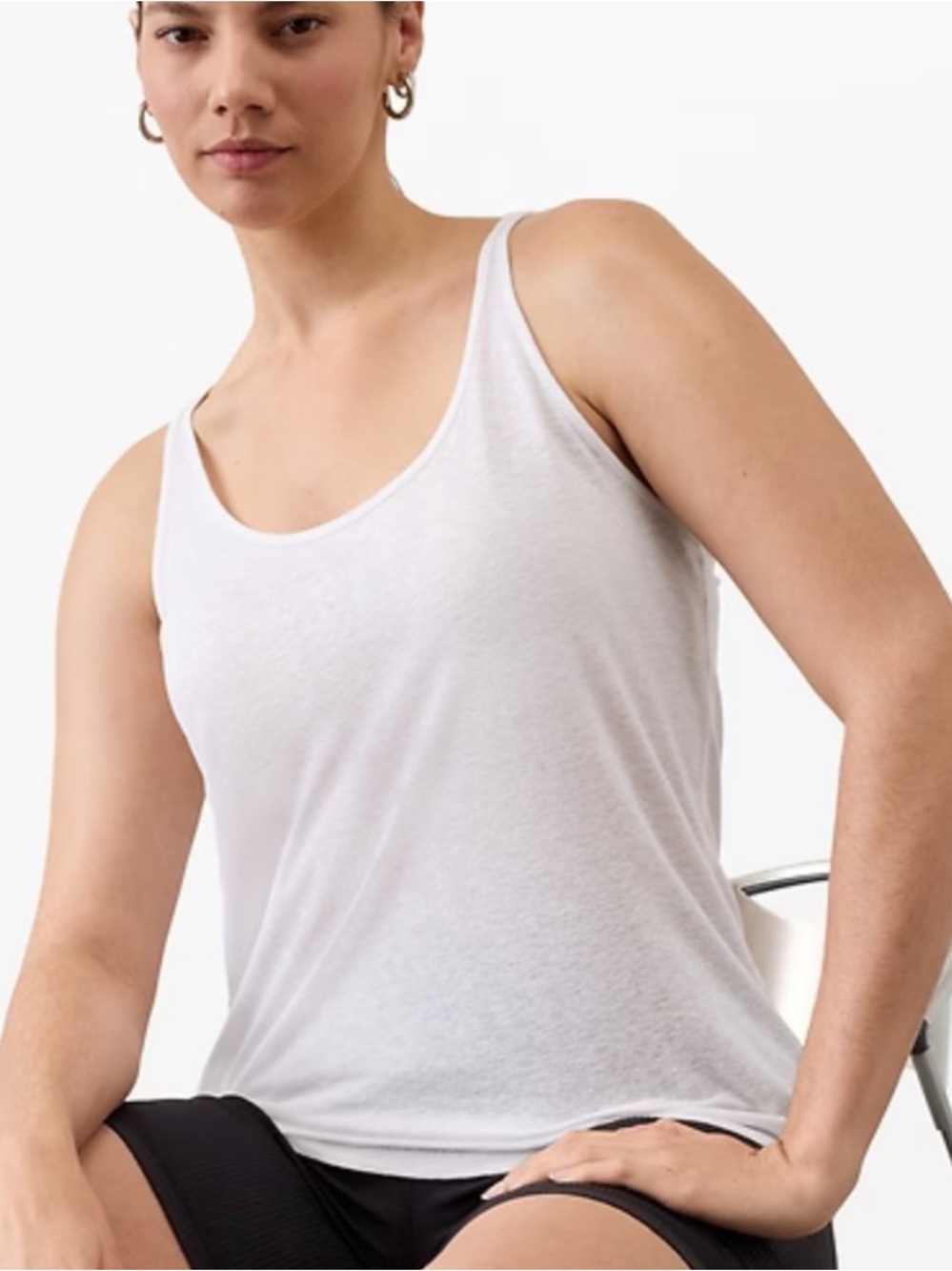 NWT Athleta White Lightweight Linen Blend Getaway Tank Size Small